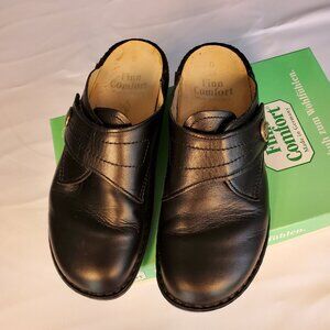 Finn Comfort Sante Fe Black Leather Slip-on Clogs - EU 39
